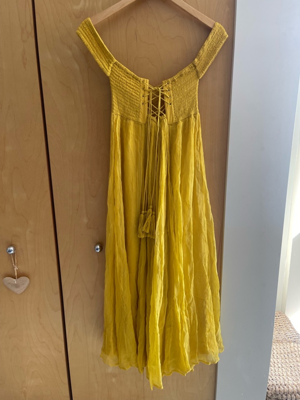 Free People Yellow Boho Lace-Up Maxi Jumpsuit